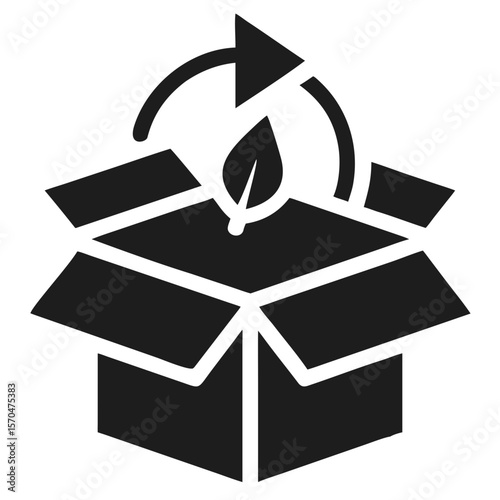 Black silhouette design of product box and eco leaf integrated into vector shape