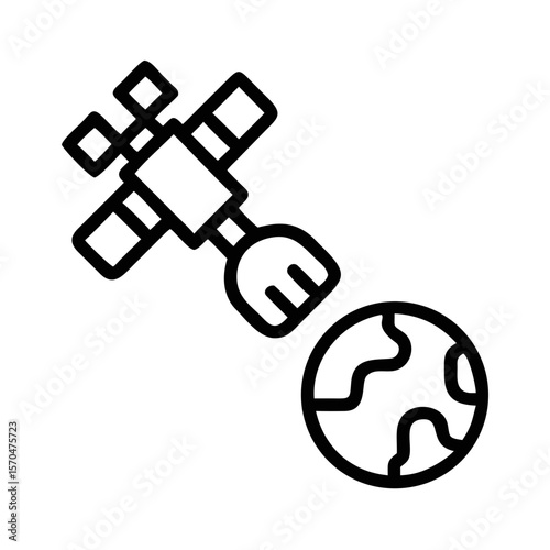 Black silhouette depicting a satellite with a robotic arm capturing an irregular object in space