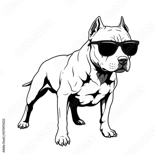 Cool Pitbull Illustration with Sunglasses on Transparent Background