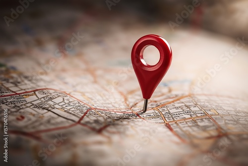 gps pin on paper map by generative ai