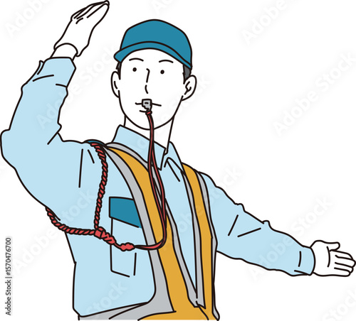 交通整理をする交通誘導員の男性イラスト