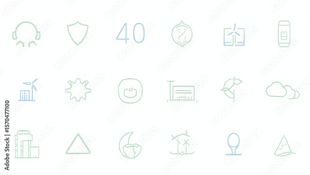 Fototapeta premium 40 Eco Icons – Green Energy, Recycling, and Sustainable Living