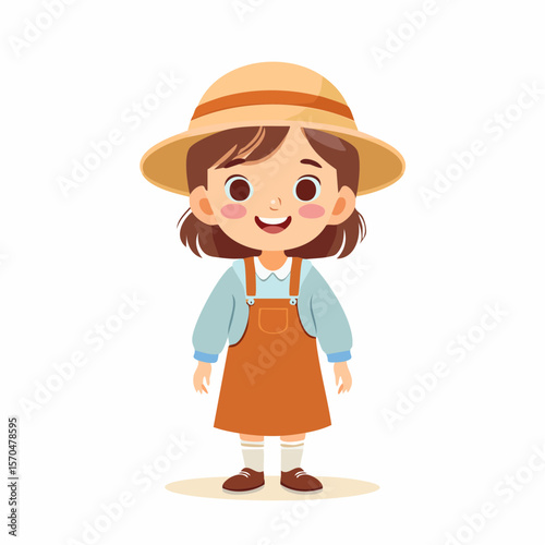 Happy Child: A charming illustration of a cheerful child, radiating joy and innocence, wearing a stylish outfit and hat, perfect for conveying happiness.