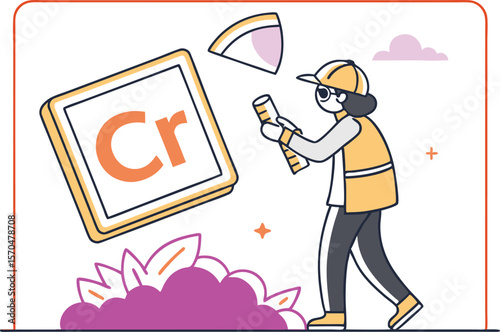 Worker Installing Chromium Element Periodic Table Illustration