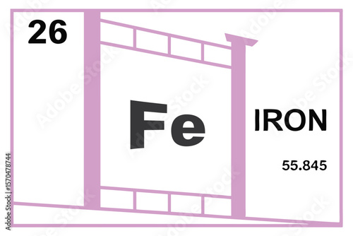 Iron Element Symbol with Atomic Number and Weight