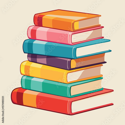 Stack of colorful books in a simple flat design silhouette style