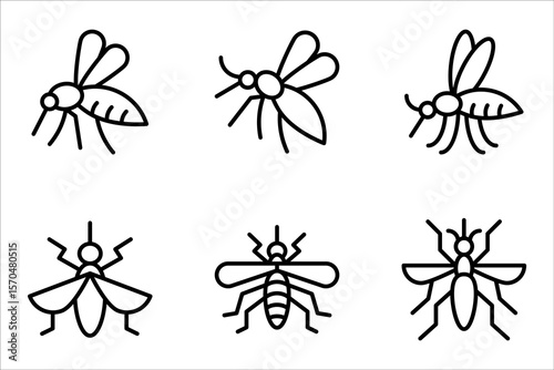 Mosquito line icon set, outline vector sign, linear pictogram, vector illustration on white background