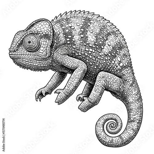 Detailed Reptile Camouflage Chameleon Isolated Animal Texture Drawing
