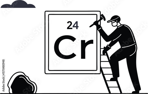 Worker Installing Chromium Element Periodic Table Illustration