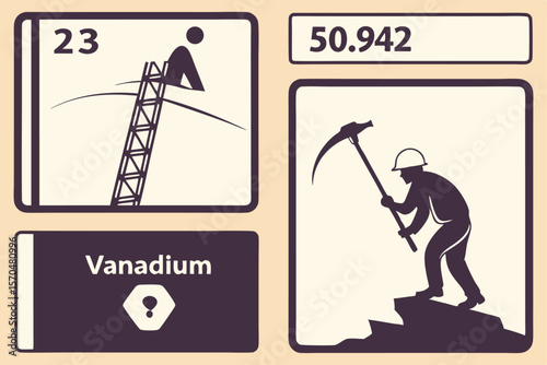 Vanadium Mining Illustration Worker with Pickaxe and Ladder Graphic