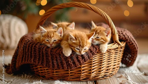 Wallpaper Mural Cozy kittens resting in a wicker basket amidst a warm atmosphere Torontodigital.ca