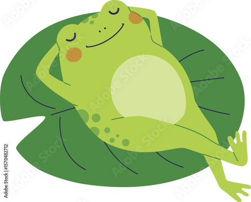 Relaxed Frog Lying on Leaf

