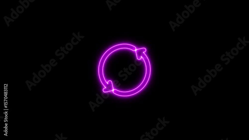 Glowing neon line Refresh icon isolated on black background. Reload symbol. reload icon animation
