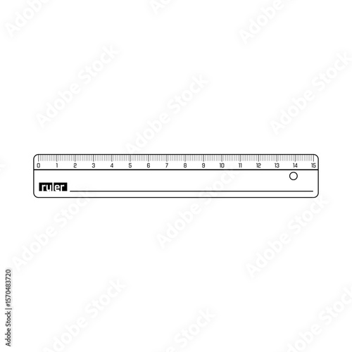 Editable outline vector of a 15 cm school ruler with measurement markings, used for drawing, measuring, and educational activities.