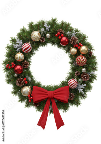 Wallpaper Mural Festive Christmas Wreath with Red Bow Ornaments Transparent Background Torontodigital.ca