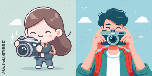set vector of people taking photo