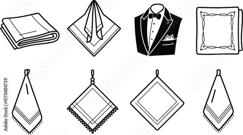 Black and White Illustration of Handkerchiefs Tuxedo and Frame