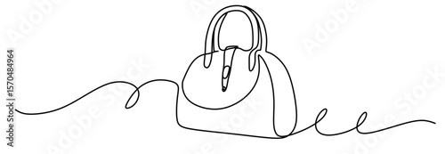 continuous line art of a women's bag for a style. this icon is a banner of a women's bag store. concept of selling bags