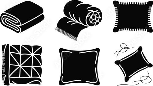 Black and White Textile Icons Rolled Blanket Pillow Set