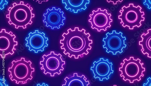 Abstract Neon Gears Pattern Background