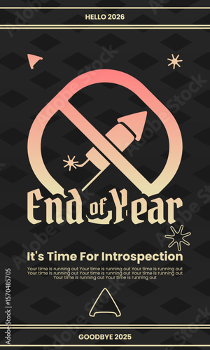 Creative end of year poster with no fireworks symbol, bold typography, and introspective message. Ideal for awareness, reflection, or alternative New Year themes.