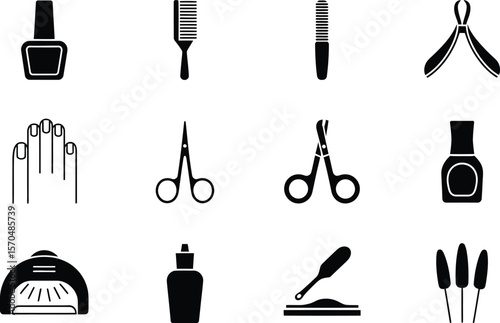 Manicure Pedicure Tools Nail Art Icons Black Silhouettes