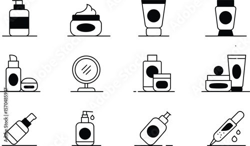 Black and White Cosmetic Product Icons Set cosmetics