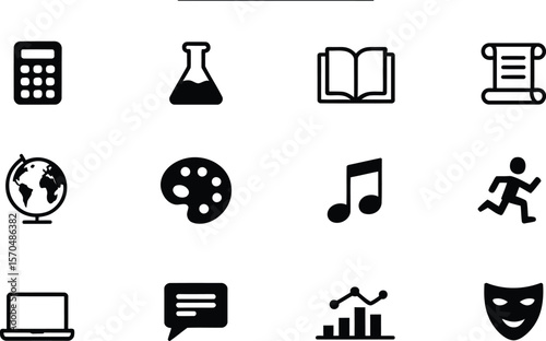 Black Glyph Icons Set Education Science Art Music calculator
