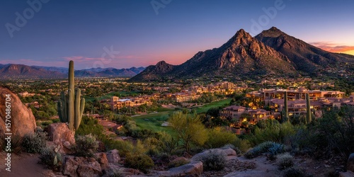Paradise Valley Arizona. Sunset view of Resorts and Architecture in the Valley