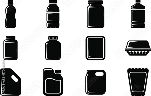Black Silhouettes Various Containers Bottles Jars vector