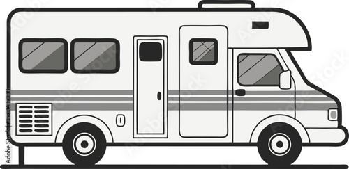 Simple Line Drawing of a White Camper Van