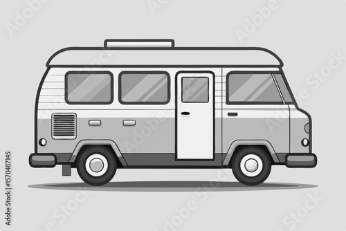 Classic Vintage Camper Van Side View Illustration