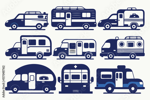 Collection of Retro Style Camper Vans and Buses