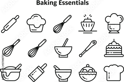 Baking Essentials Icon Set Black Line Art icons