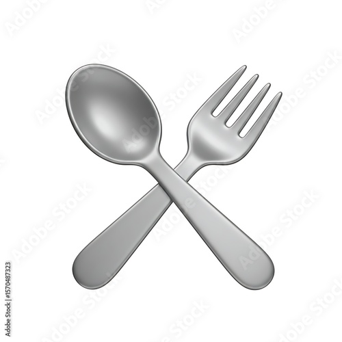 A silver spoon and fork crossed together, isolated on white background