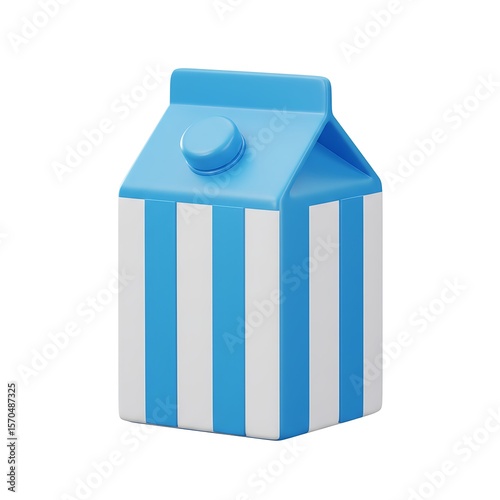 A blue and white striped milk carton isolated on white background