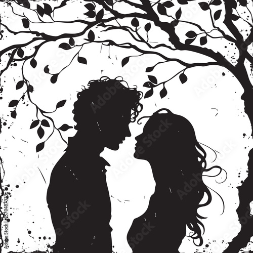 Silhouettes of a two lovers