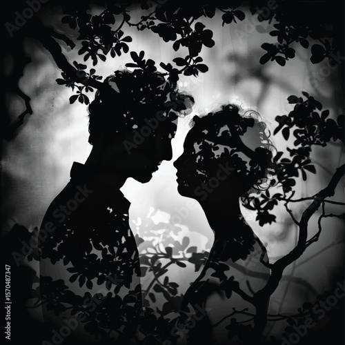 Silhouettes of a two lovers