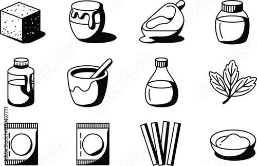 Black and White Sweetener Icons Sugar Honey Syrup sugar cube