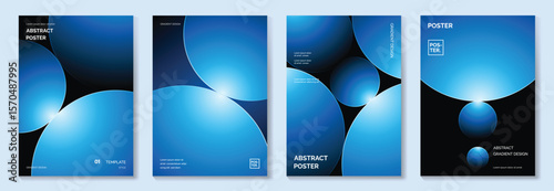 Modern gradient poster on dark background vector set. Cover template with vibrant perspective geometric shapes different. Modern Design for wall art, flyers, brochures, covers and web banners.