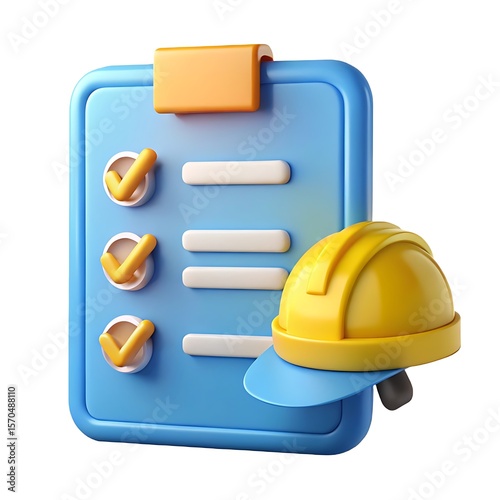 Construction checklist with hard hat symbolizing safety and task completion