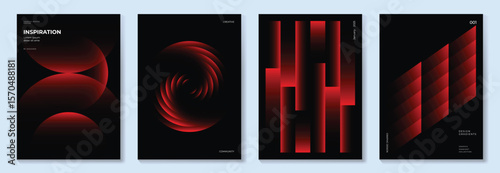 Modern gradient poster on dark background vector set. Cover template with vibrant perspective geometric shapes different. Modern Design for wall art, flyers, brochures, covers and web banners.
