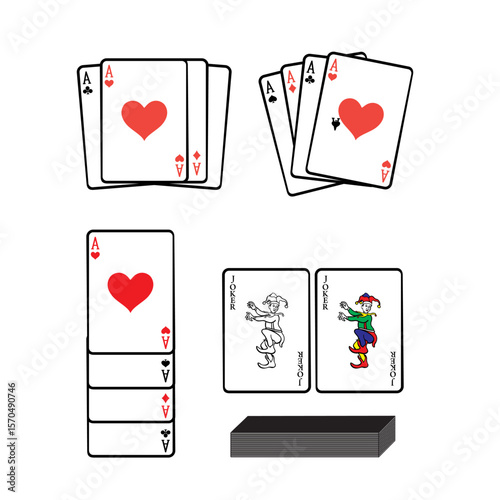 simple vector image of ace and joker cards in a card game