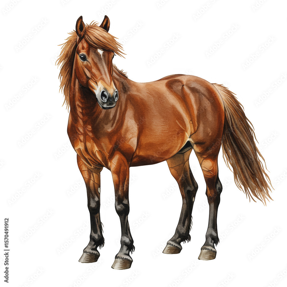 Obraz premium Illustration of Beautiful Chestnut Horse Detailed Equine Wildlife
