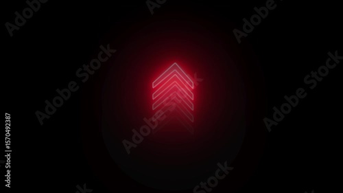 Glowing neon line of uplowed sign icon and up arrow isolated on transparent background. uplode and downlood growth business, economy, finance red arrow
