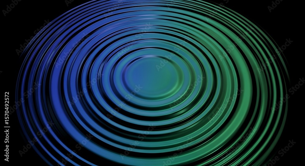 Obraz premium Abstract Ripples Circular Green and Blue Pattern on Dark Background