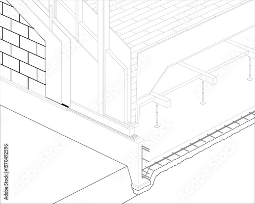 Axonometric Drawing of Seismic Timber Frame Walls and Panel Layering System – Japanese Housing Blueprint