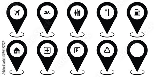 Location Vector Icon. Location pin icon set. Map navigation line style symbol. GPS location sign. Map pin icon. search location glyph flat vector icon. red pin point. pin location icons. Pinpoint. 