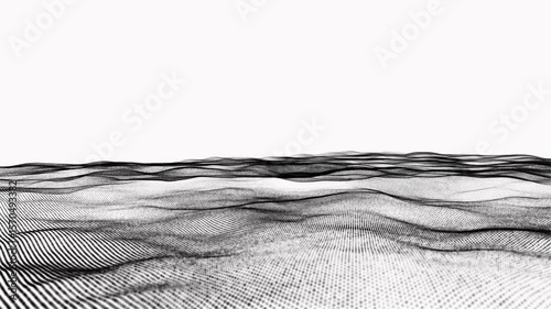 Abstract black energy waves from networking dotted line particles with blur effect on trasnparent white background. Futuristic modern backdrop design for presentation,particle