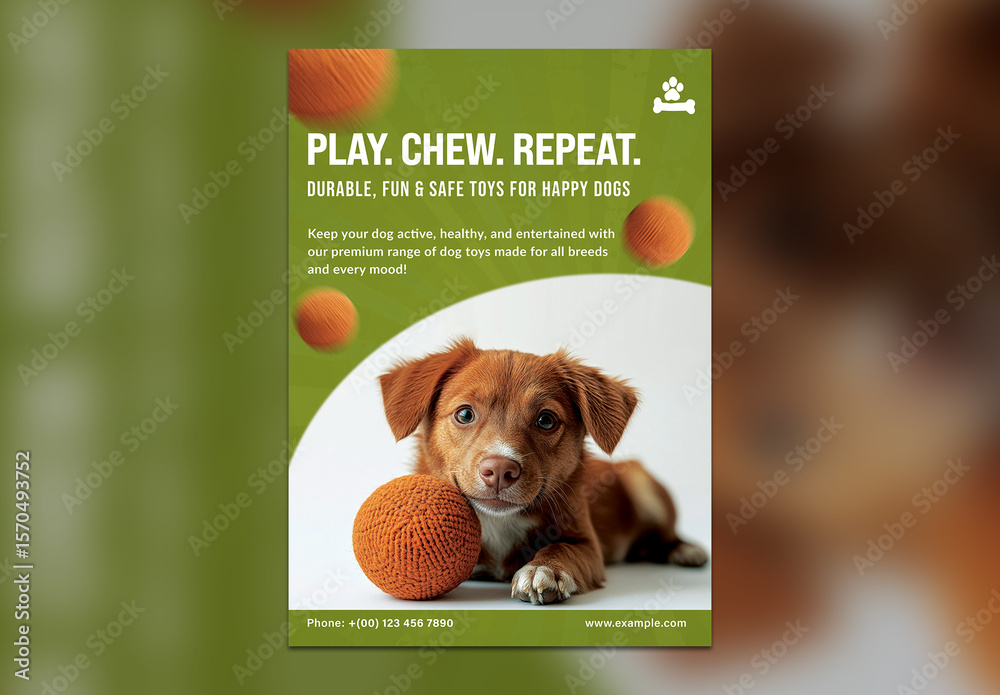 editable-dog-toy-advertisement-flyer-green-theme-with-chew-ball-and